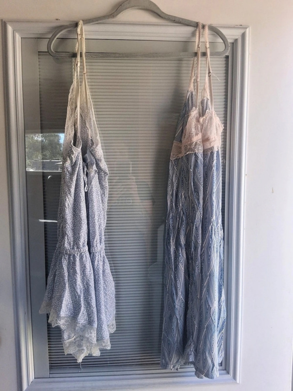 Eberjey Blue & White Lace Trim Pajama Set Size Medium Both